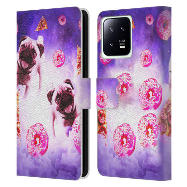 Random Galaxy Mixed Designs Pugs Pizza & Donut Leather Book Wallet Case Cover For Xiaomi 13 5G
