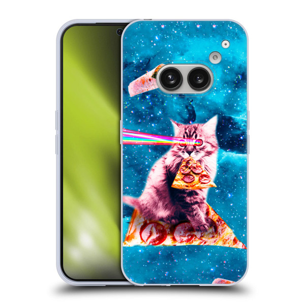 Random Galaxy Space Cat Lazer Eye & Pizza Soft Gel Case for Nothing Phone (2a)