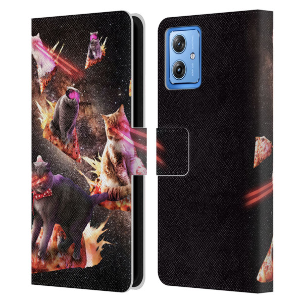 Random Galaxy Space Cat Fire Pizza Leather Book Wallet Case Cover For Motorola Moto G54 5G