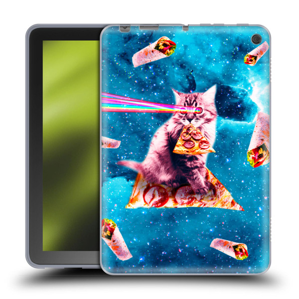 Random Galaxy Space Cat Lazer Eye & Pizza Soft Gel Case for Amazon Fire HD 8/Fire HD 8 Plus 2020