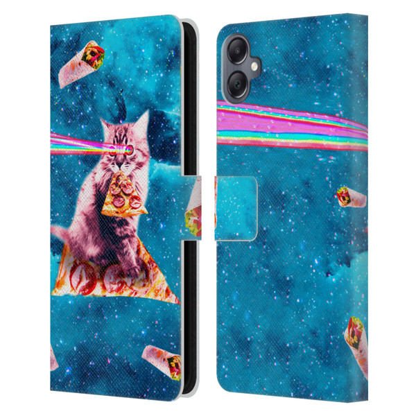 Random Galaxy Space Cat Lazer Eye & Pizza Leather Book Wallet Case Cover For Samsung Galaxy A05