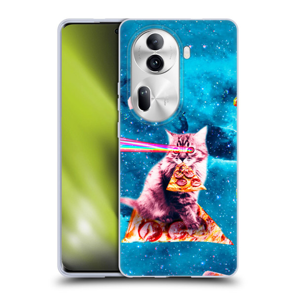 Random Galaxy Space Cat Lazer Eye & Pizza Soft Gel Case for OPPO Reno11 Pro