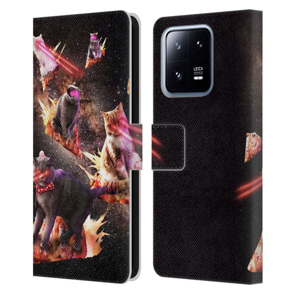 Random Galaxy Space Cat Fire Pizza Leather Book Wallet Case Cover For Xiaomi 13 Pro 5G