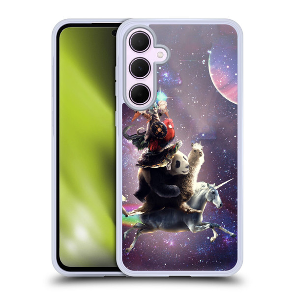 Random Galaxy Space Llama Unicorn Space Ride Soft Gel Case for Samsung Galaxy A35 5G