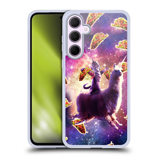 Random Galaxy Space Llama Warrior Cat & Tacos Soft Gel Case for Samsung Galaxy A35 5G