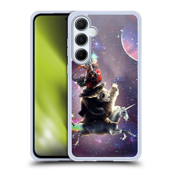 Random Galaxy Space Llama Unicorn Space Ride Soft Gel Case for Samsung Galaxy A55 5G