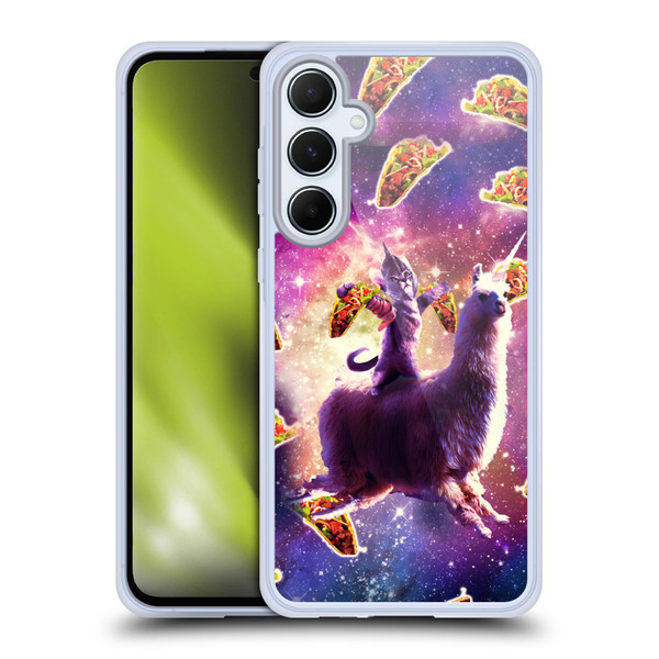 Random Galaxy Space Llama Warrior Cat & Tacos Soft Gel Case for Samsung Galaxy A55 5G