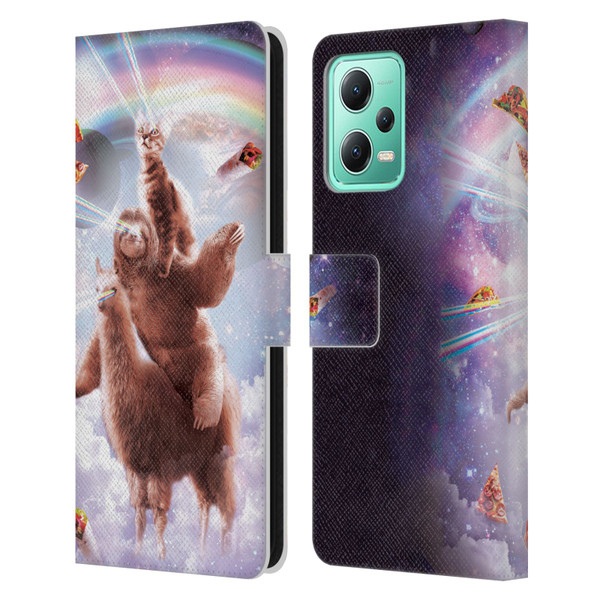 Random Galaxy Space Llama Sloth & Cat Lazer Eyes Leather Book Wallet Case Cover For Xiaomi Redmi Note 12 5G
