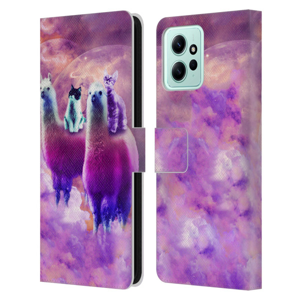 Random Galaxy Space Llama Kitty & Cat Leather Book Wallet Case Cover For Xiaomi Redmi 12