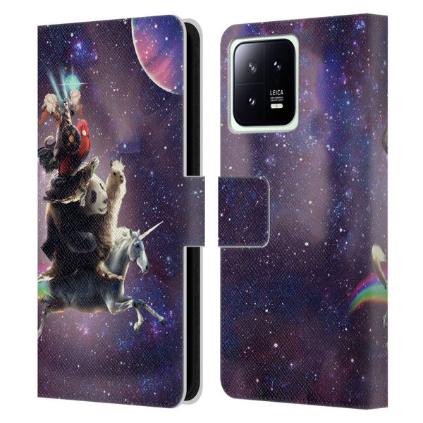Random Galaxy Space Llama Unicorn Space Ride Leather Book Wallet Case Cover For Xiaomi 13 5G