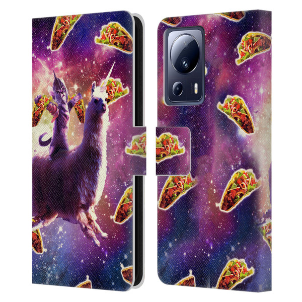 Random Galaxy Space Llama Warrior Cat & Tacos Leather Book Wallet Case Cover For Xiaomi 13 Lite 5G
