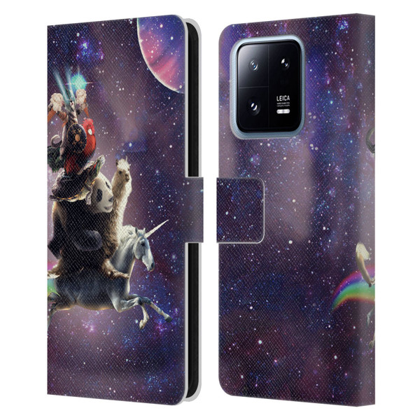 Random Galaxy Space Llama Unicorn Space Ride Leather Book Wallet Case Cover For Xiaomi 13 Pro 5G