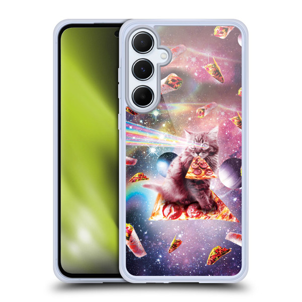 Random Galaxy Space Pizza Ride Outer Space Lazer Cat Soft Gel Case for Samsung Galaxy A55 5G