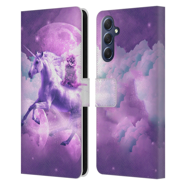 Random Galaxy Space Unicorn Ride Purple Galaxy Cat Leather Book Wallet Case Cover For Samsung Galaxy M54 5G
