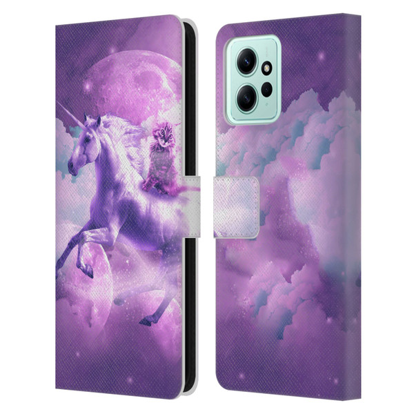 Random Galaxy Space Unicorn Ride Purple Galaxy Cat Leather Book Wallet Case Cover For Xiaomi Redmi 12