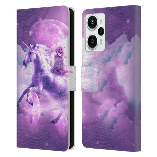 Random Galaxy Space Unicorn Ride Purple Galaxy Cat Leather Book Wallet Case Cover For Xiaomi Redmi Note 12T