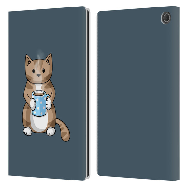 Beth Wilson Doodlecats Coffee Drinking Leather Book Wallet Case Cover For Amazon Fire Max 11 2023