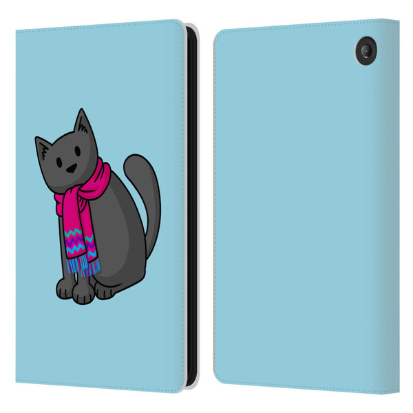 Beth Wilson Doodlecats Cold In A Scarf Leather Book Wallet Case Cover For Amazon Fire 7 2022