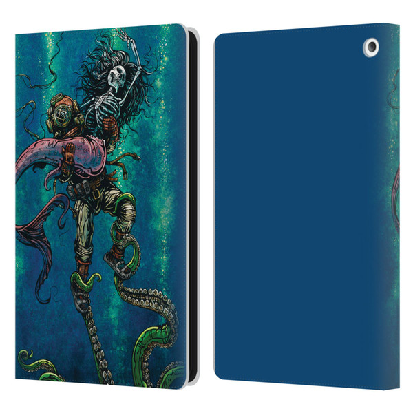 David Lozeau Colourful Grunge Diver And Mermaid Leather Book Wallet Case Cover For Amazon Fire HD 8/Fire HD 8 Plus 2020