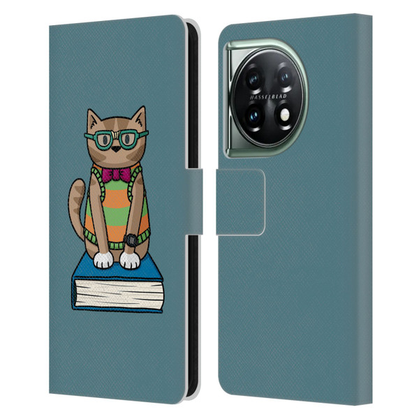 Beth Wilson Doodlecats Nerd Leather Book Wallet Case Cover For OnePlus 11 5G