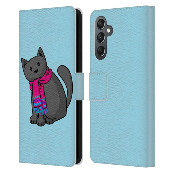 Beth Wilson Doodlecats Cold In A Scarf Leather Book Wallet Case Cover For Samsung Galaxy A25 5G