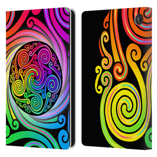 Beth Wilson Rainbow Celtic Knots Spirals Leather Book Wallet Case Cover For Amazon Fire 7 2022