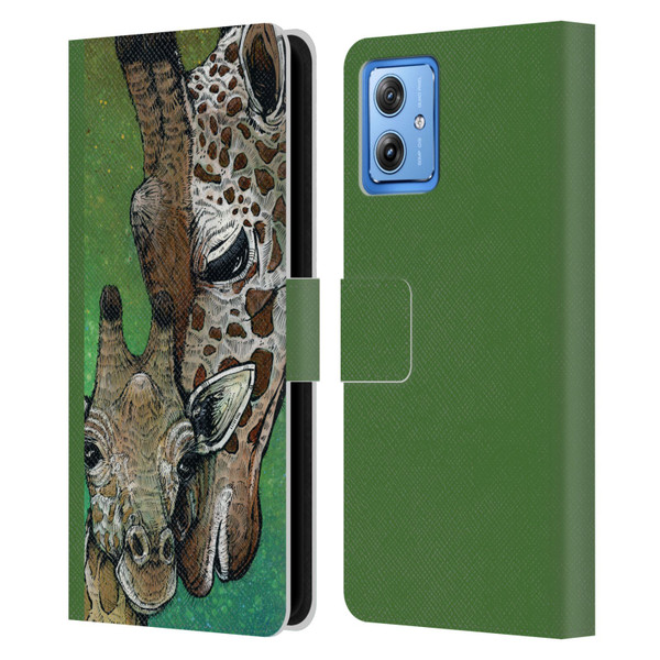 David Lozeau Colourful Art Giraffe Leather Book Wallet Case Cover For Motorola Moto G54 5G