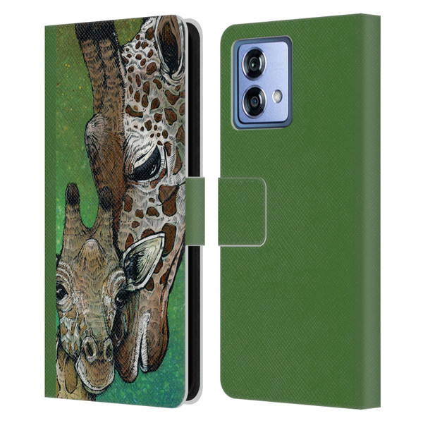 David Lozeau Colourful Art Giraffe Leather Book Wallet Case Cover For Motorola Moto G84 5G