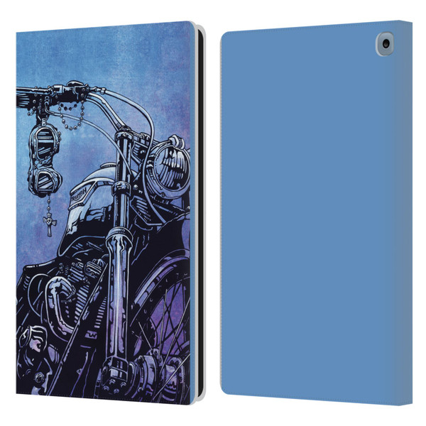 David Lozeau Skeleton Grunge Motorcycle Leather Book Wallet Case Cover For Amazon Fire HD 10 / Plus 2021