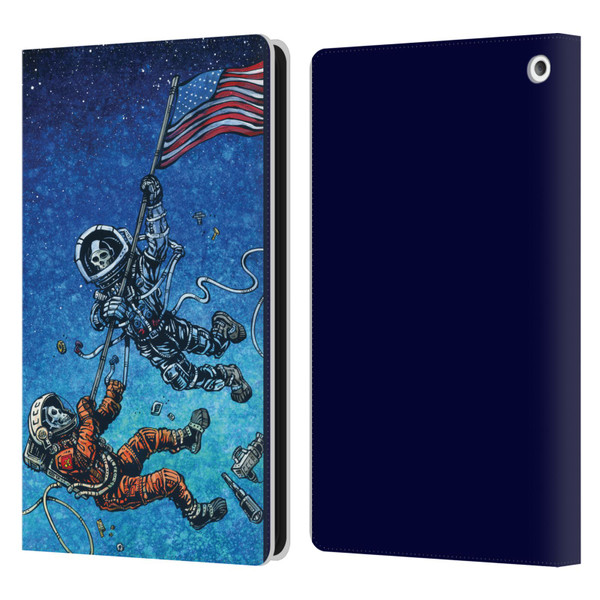 David Lozeau Skeleton Grunge Astronaut Battle Leather Book Wallet Case Cover For Amazon Fire HD 8/Fire HD 8 Plus 2020