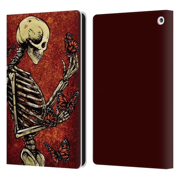 David Lozeau Skeleton Grunge Butterflies Leather Book Wallet Case Cover For Amazon Fire HD 8/Fire HD 8 Plus 2020