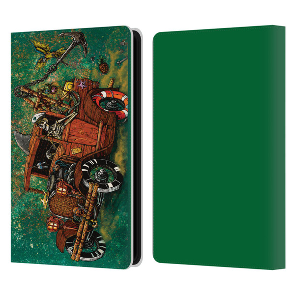 David Lozeau Skeleton Grunge Tiki Towing Leather Book Wallet Case Cover For Amazon Kindle Paperwhite 5 (2021)