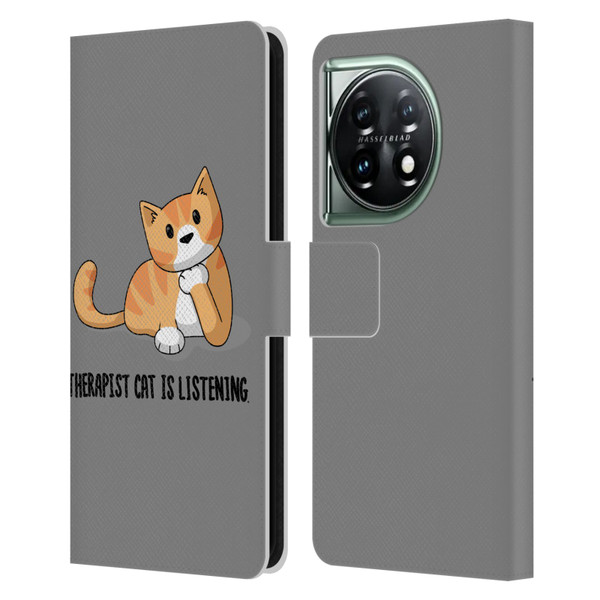 Beth Wilson Doodle Cats 2 Therapist Leather Book Wallet Case Cover For OnePlus 11 5G