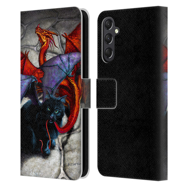 Stanley Morrison Art Bat Winged Black Cat & Dragon Leather Book Wallet Case Cover For Samsung Galaxy A24 4G / M34 5G