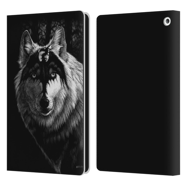 Stanley Morrison Black And White Gray Wolf With Dragon Marking Leather Book Wallet Case Cover For Amazon Fire HD 8/Fire HD 8 Plus 2020