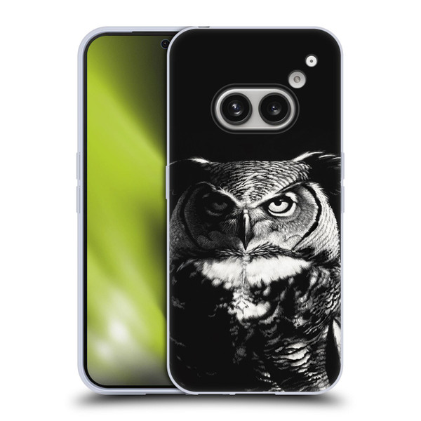Stanley Morrison Black And White Great Horned Owl Soft Gel Case for Nothing Phone (2a)