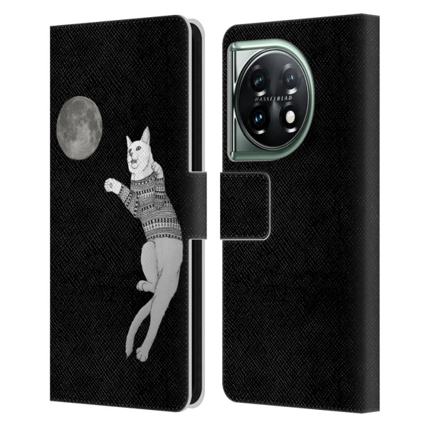 Barruf Animals Cat-ch The Moon Leather Book Wallet Case Cover For OnePlus 11 5G
