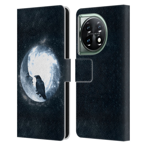 Barruf Animals Crow and Its Moon Leather Book Wallet Case Cover For OnePlus 11 5G