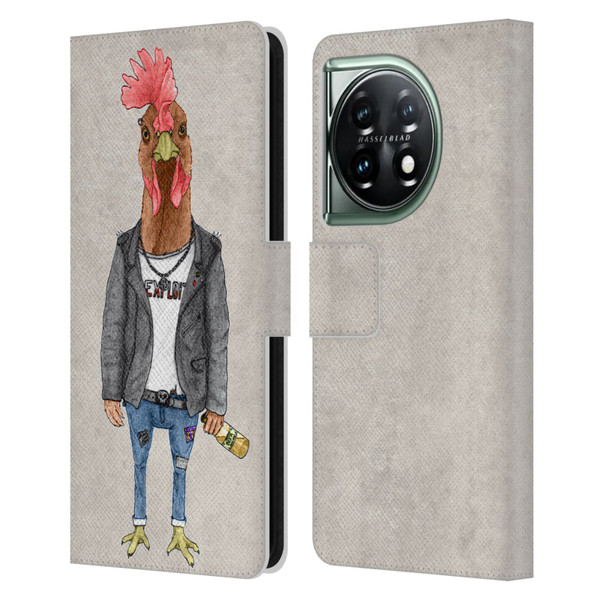Barruf Animals Punk Rooster Leather Book Wallet Case Cover For OnePlus 11 5G