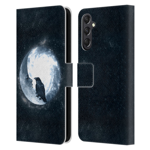 Barruf Animals Crow and Its Moon Leather Book Wallet Case Cover For Samsung Galaxy A24 4G / M34 5G