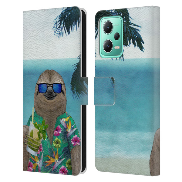 Barruf Animals Sloth In Summer Leather Book Wallet Case Cover For Xiaomi Redmi Note 12 5G