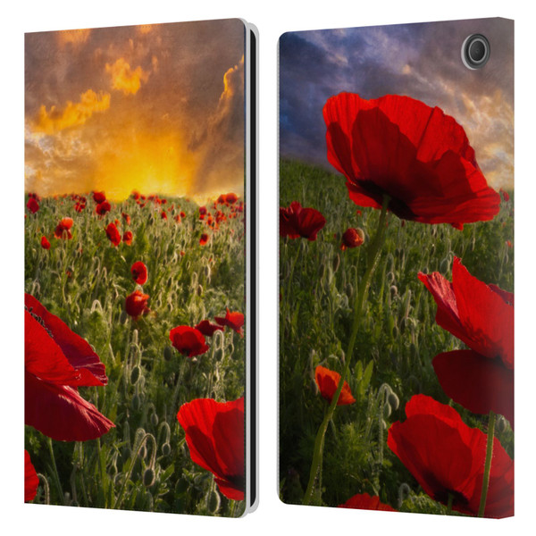 Celebrate Life Gallery Florals Red Flower Field Leather Book Wallet Case Cover For Amazon Fire Max 11 2023