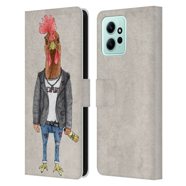 Barruf Animals Punk Rooster Leather Book Wallet Case Cover For Xiaomi Redmi 12
