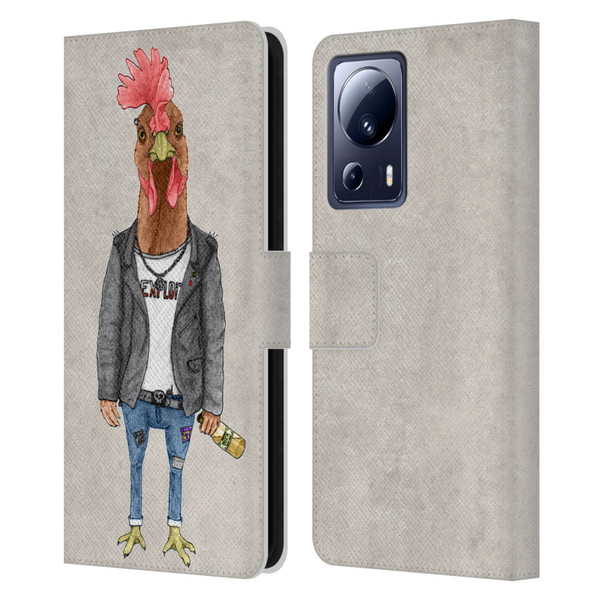 Barruf Animals Punk Rooster Leather Book Wallet Case Cover For Xiaomi 13 Lite 5G