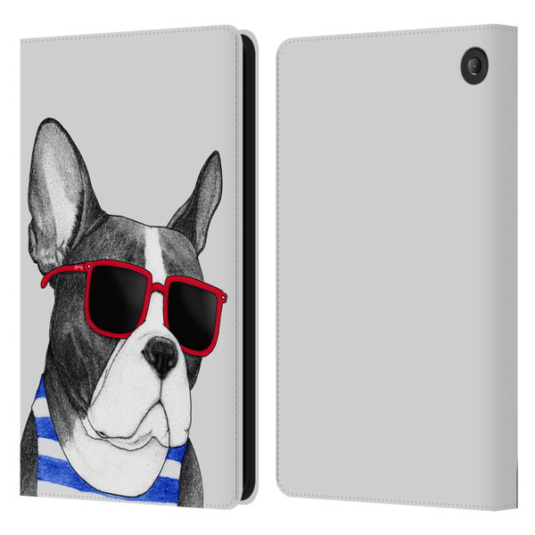 Barruf Dogs Frenchie Summer Style Leather Book Wallet Case Cover For Amazon Fire 7 2022