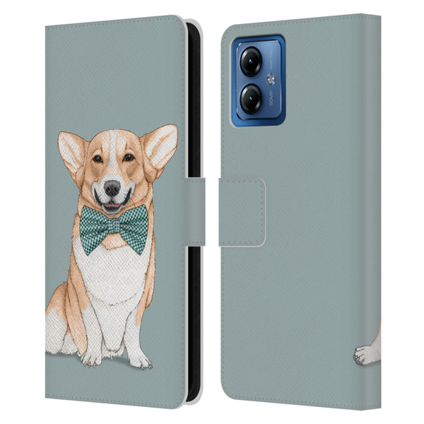 Barruf Dogs Corgi Leather Book Wallet Case Cover For Motorola Moto G14