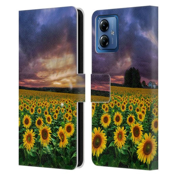 Celebrate Life Gallery Florals Stormy Sunrise Leather Book Wallet Case Cover For Motorola Moto G14