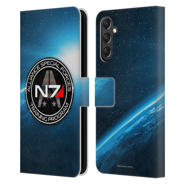 EA Bioware Mass Effect 3 Badges And Logos N7 Training Program Leather Book Wallet Case Cover For Samsung Galaxy A24 4G / M34 5G