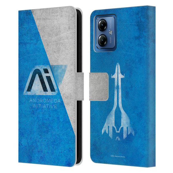EA Bioware Mass Effect Andromeda Graphics Initiative Distressed Leather Book Wallet Case Cover For Motorola Moto G14