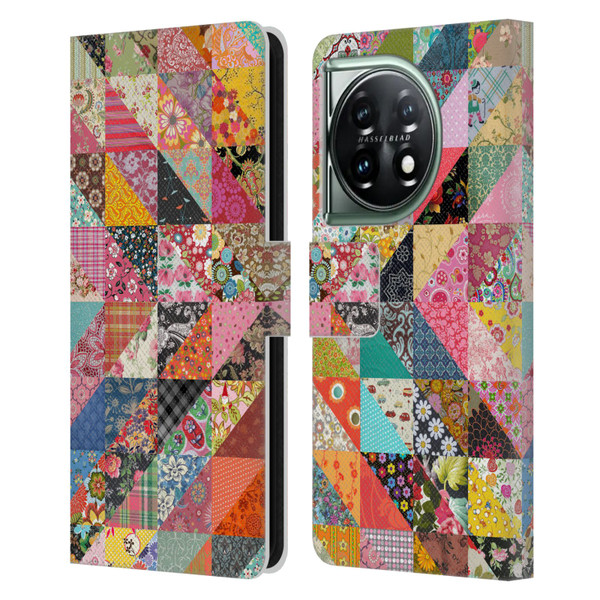 Rachel Caldwell Patterns Quilt Leather Book Wallet Case Cover For OnePlus 11 5G